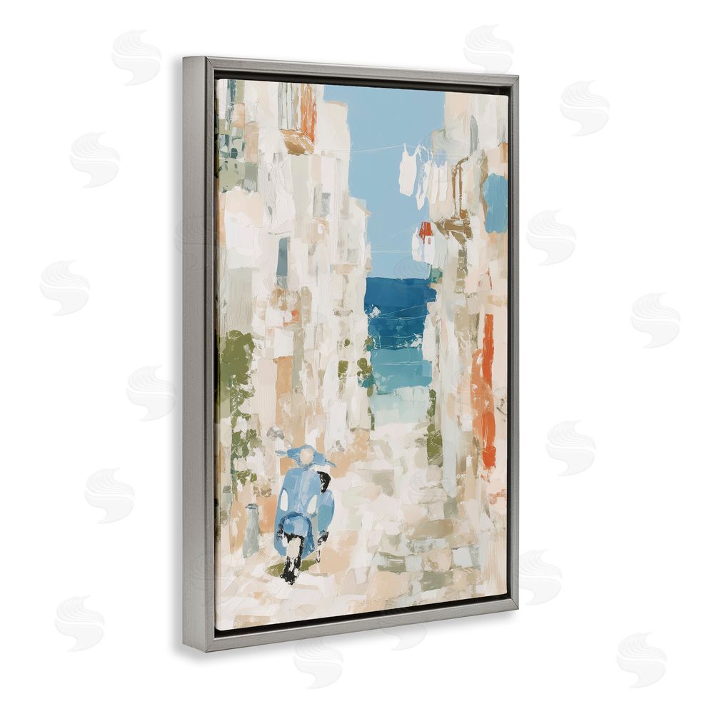 Chromatic Storm Studio Narrow Alley with Vespa Gray Floating Framed Canvas Wall Art