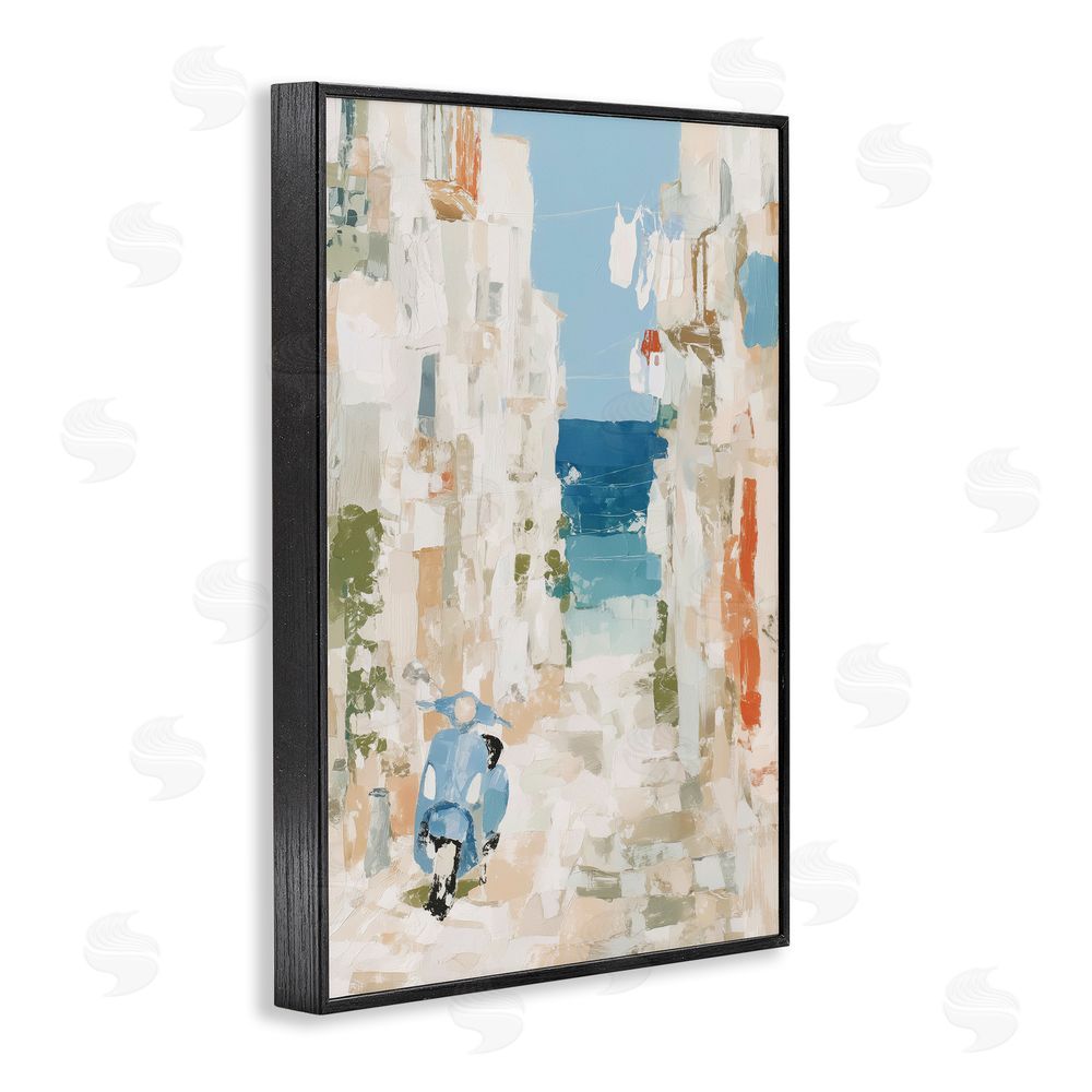 Chromatic Storm Studio Narrow Alley with Vespa Black Framed Giclee Wall Art