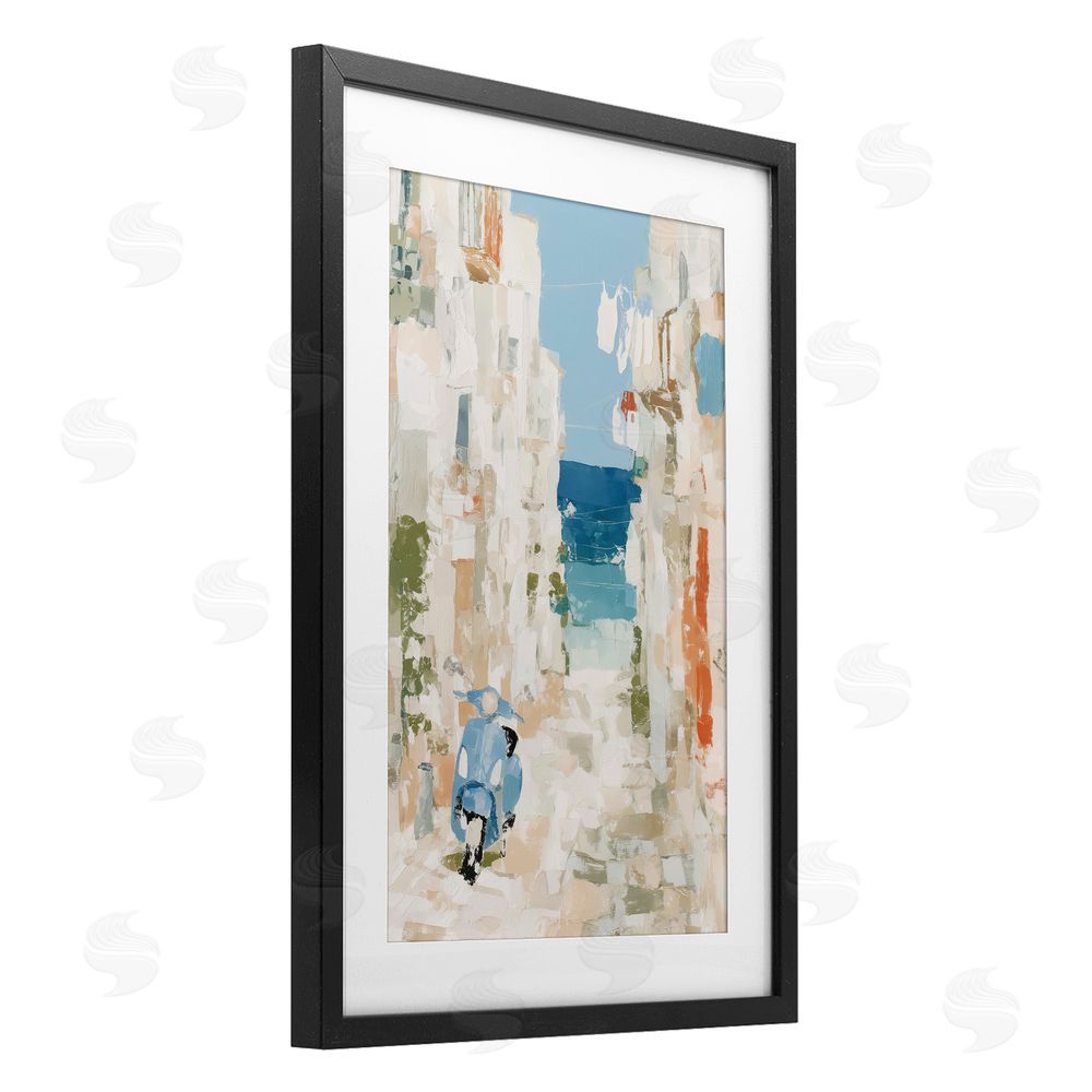 Chromatic Storm Studio Narrow Alley with Vespa Black Framed Print Under Glass Wall Art