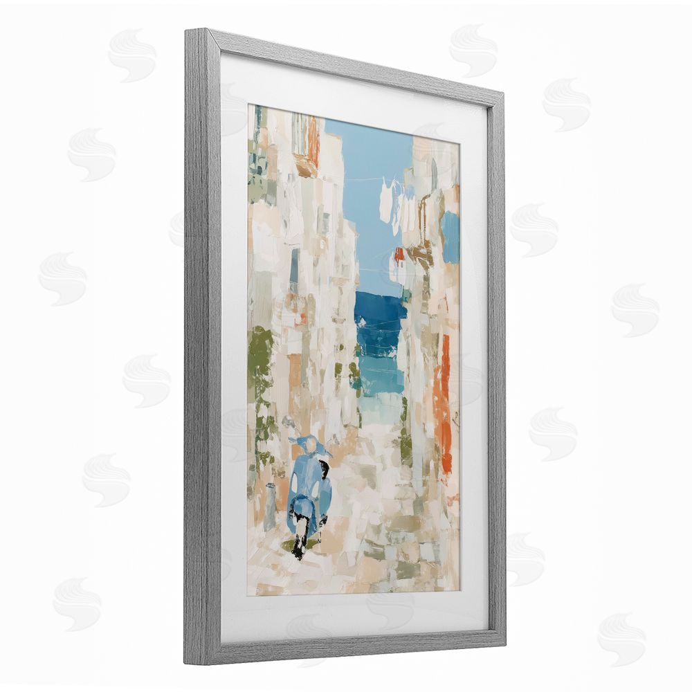 Chromatic Storm Studio Narrow Alley with Vespa Gray Framed Print Under Glass Wall Art