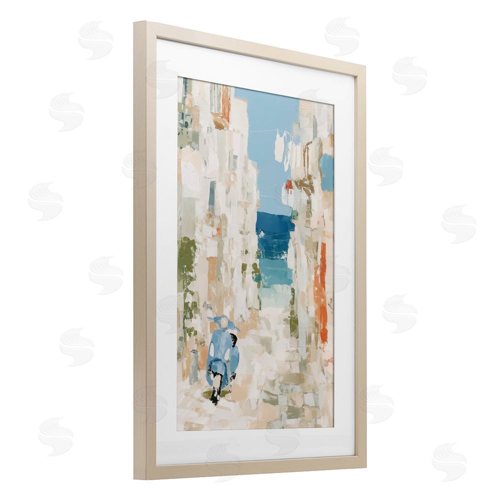 Chromatic Storm Studio Narrow Alley with Vespa Brown Framed Print Under Glass Wall Art