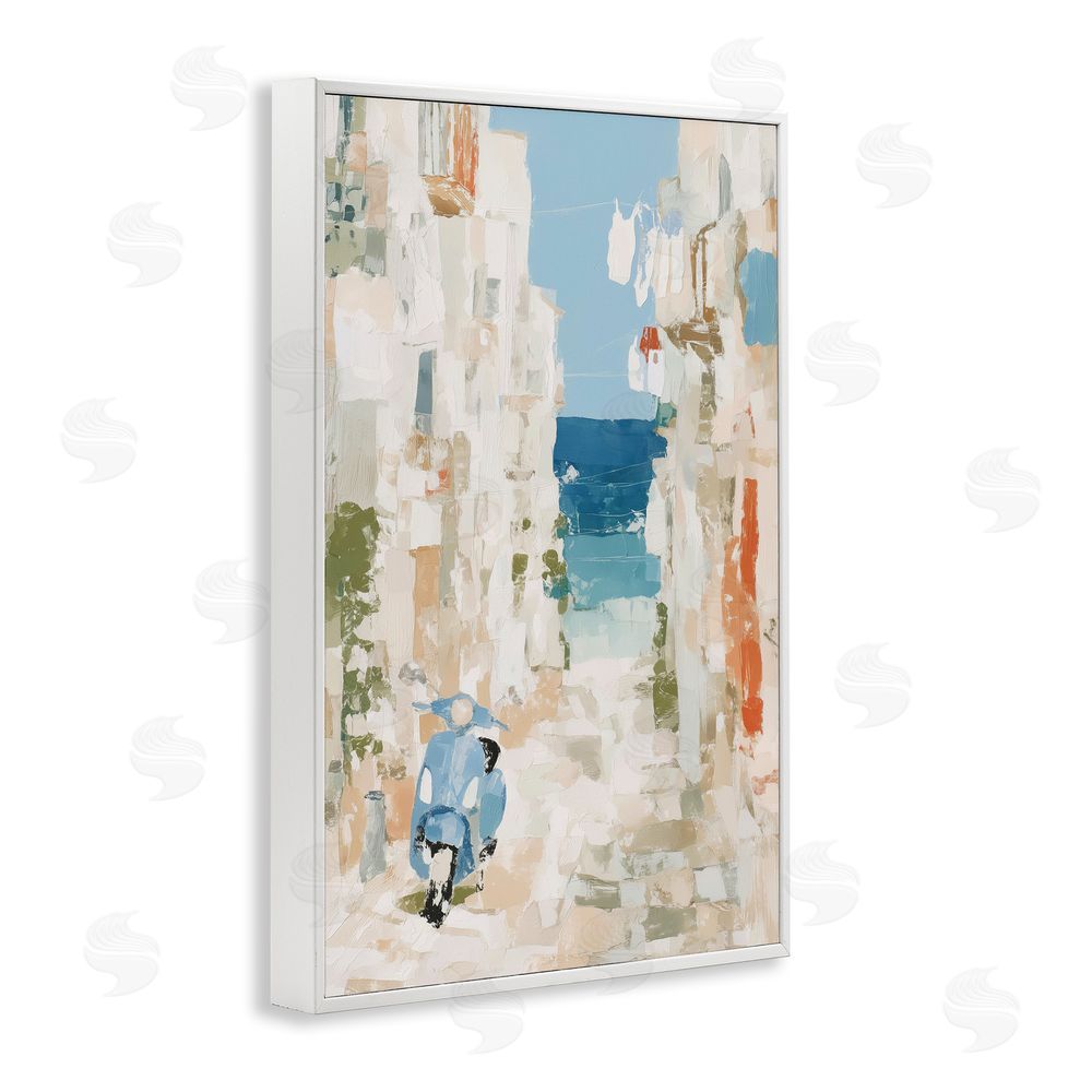 Chromatic Storm Studio Narrow Alley with Vespa White Framed Giclee Wall Art