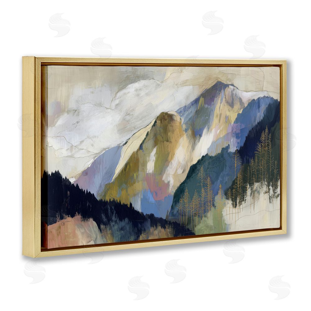 Chromatic Storm Studio Mountain Forest Landscape Gold Floating Framed Canvas Wall Art