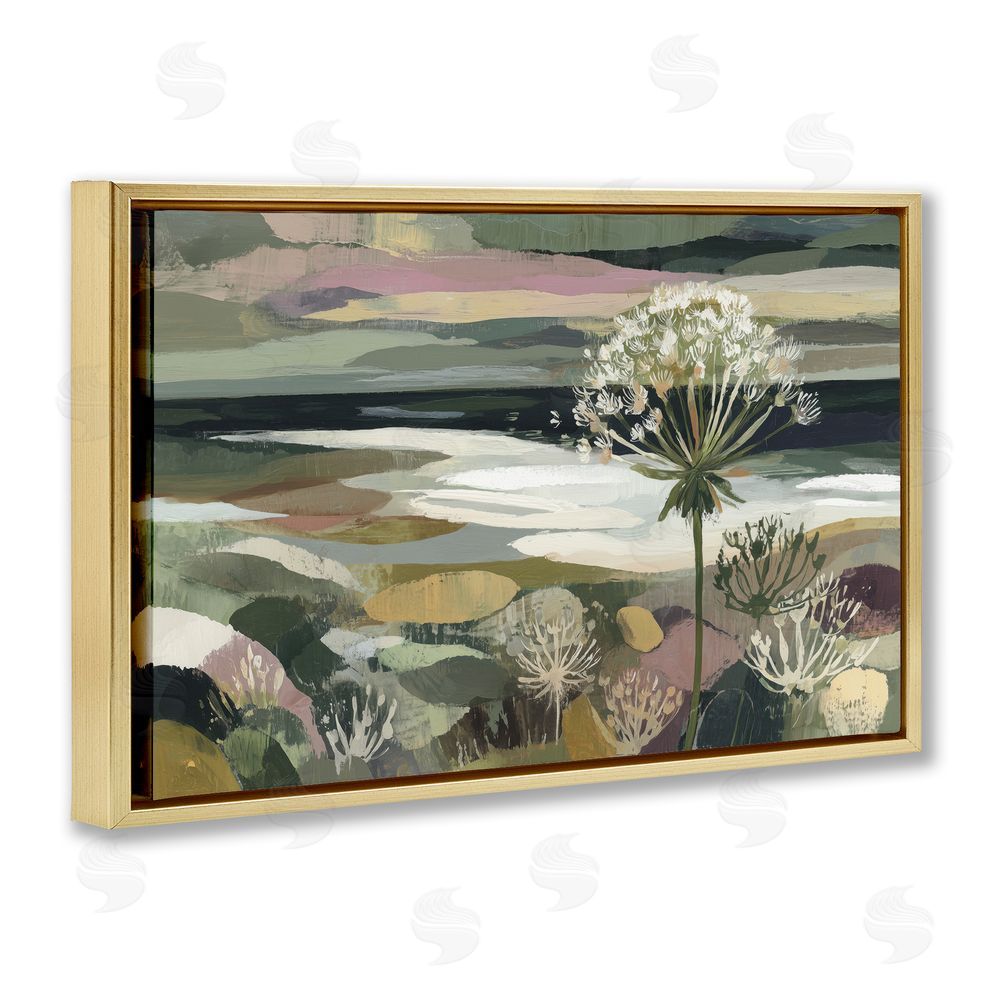 Chromatic Storm Studio Dandelion in Misty Meadow Gold Floating Frame Canvas Wall Art Print