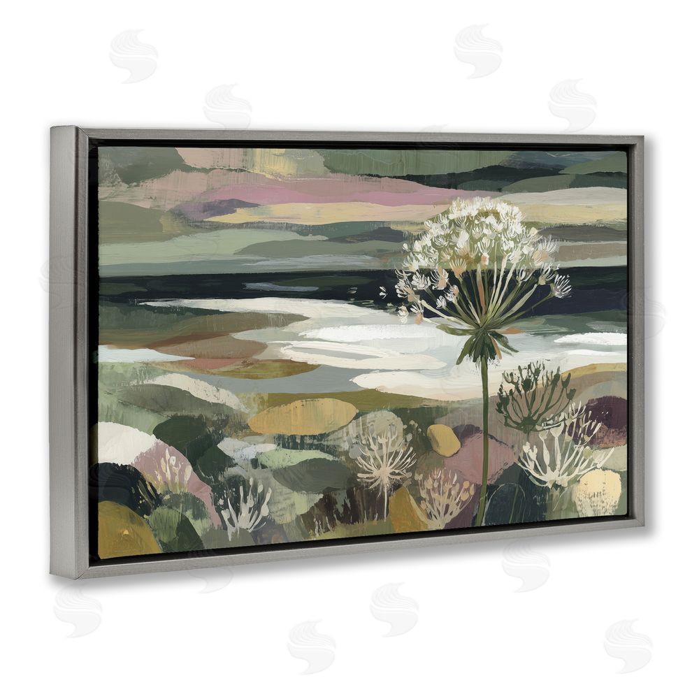 Chromatic Storm Studio Dandelion in Misty Meadow Gray Floating Frame Canvas Wall Art Print