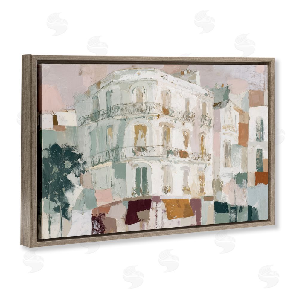 Chromatic Storm Studio Barcelona Street Corner Brown Floating Frame Stretched Canvas Wall Art Print