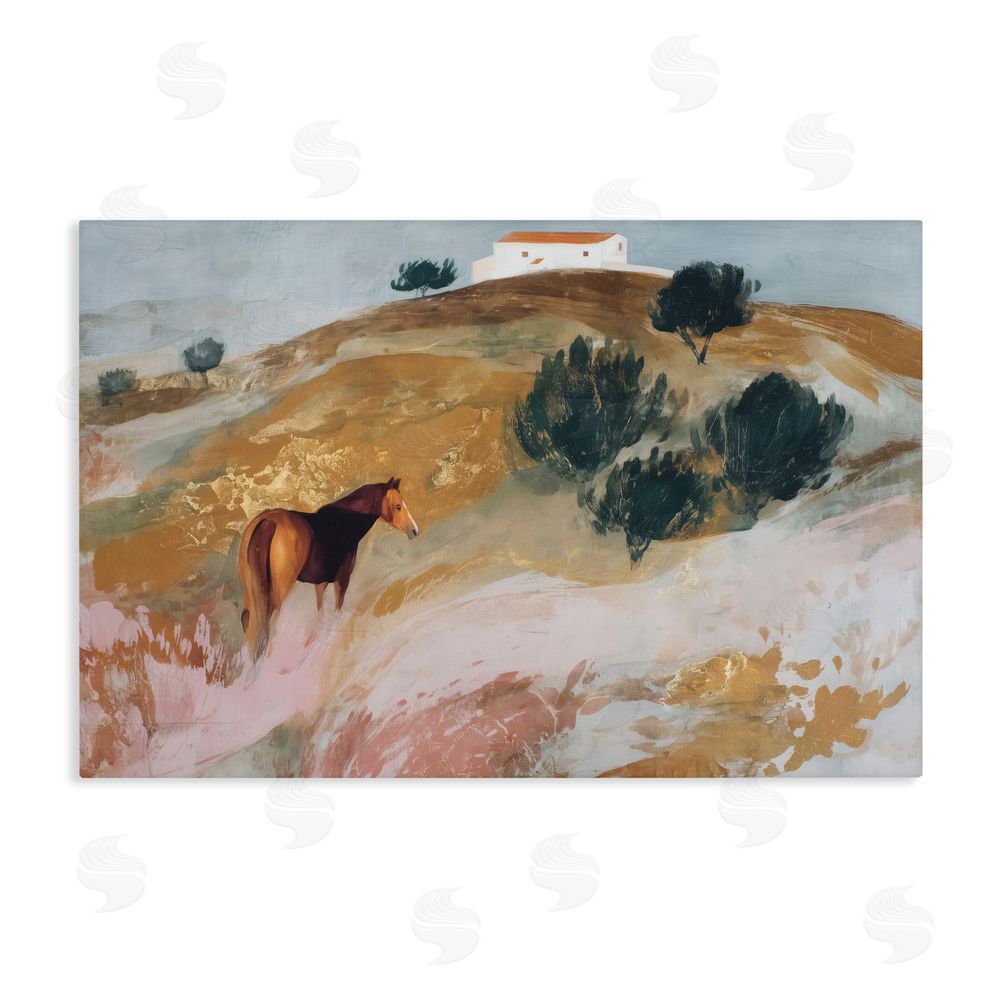 Chromatic Storm Studio Horse in Tuscan Countryside Stretched Canvas Wall Art