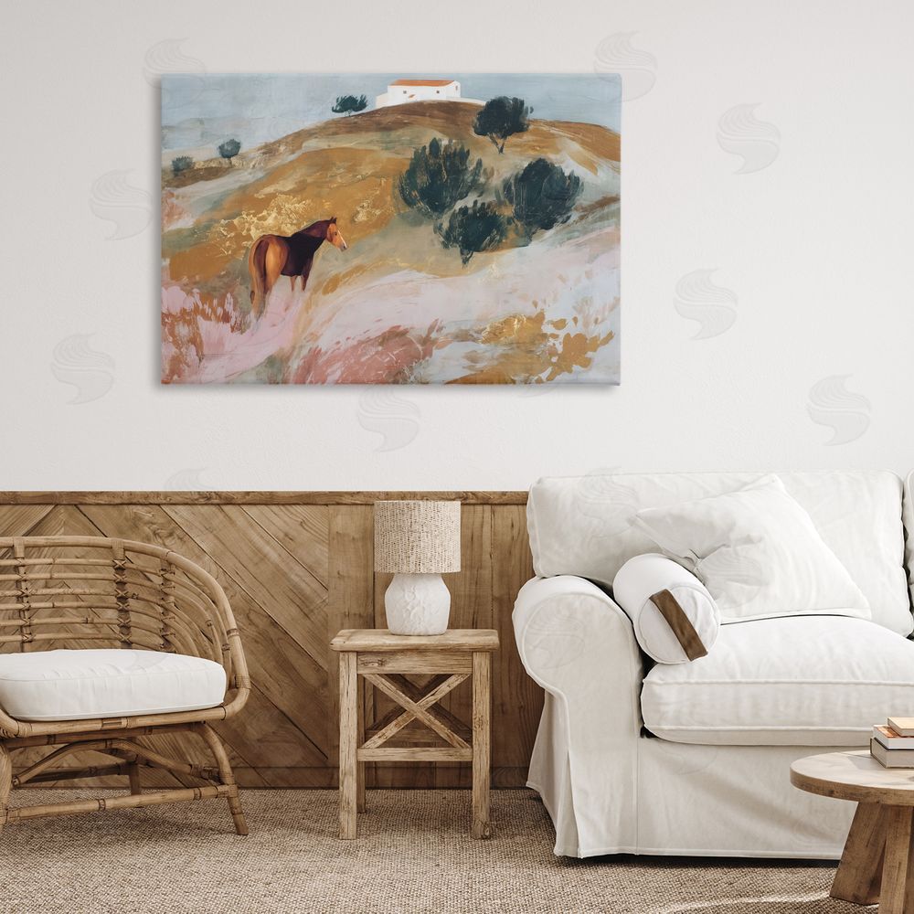 Chromatic Storm Studio Horse in Tuscan Countryside Stretched Canvas Wall Art in Room