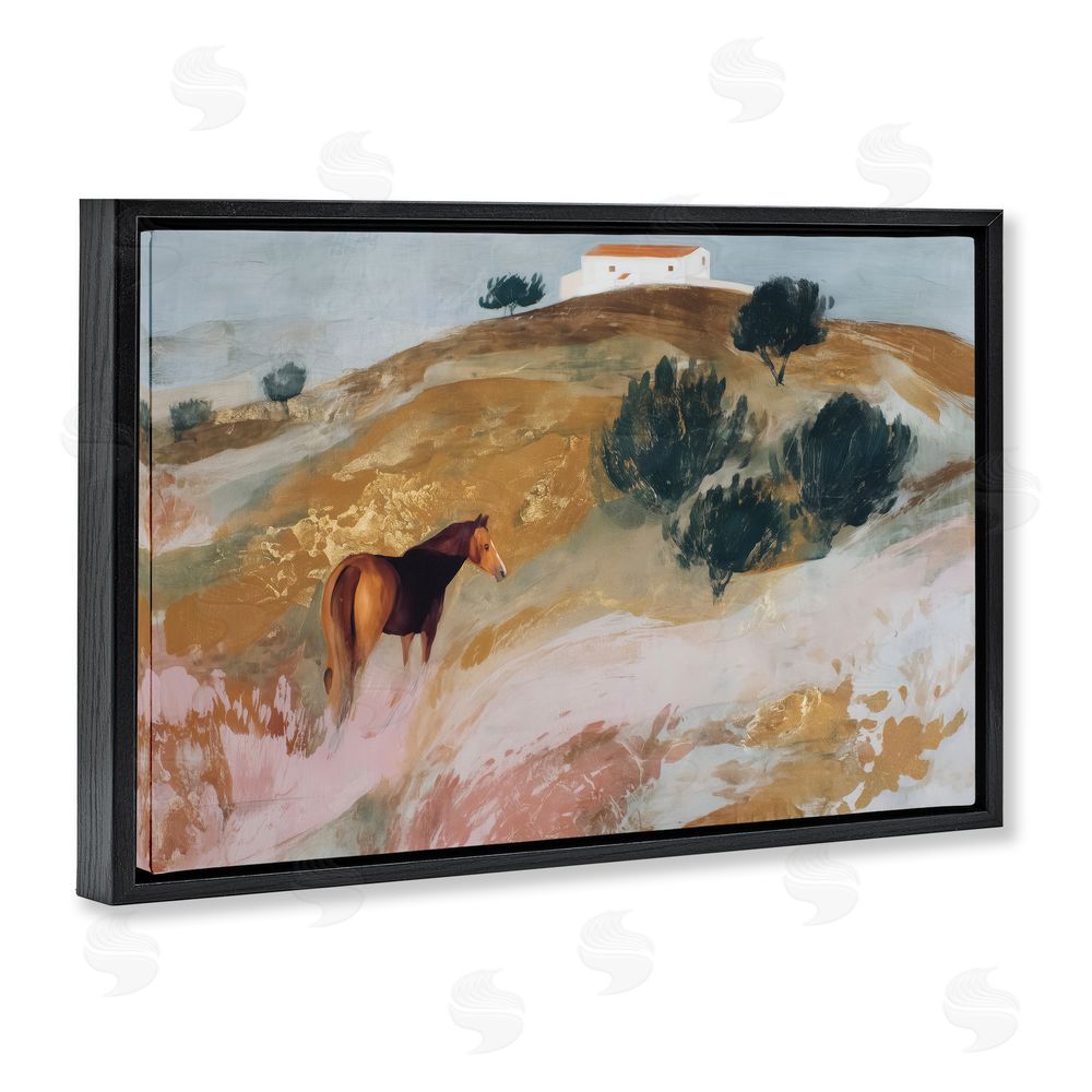 Chromatic Storm Studio Horse in Tuscan Countryside Black Floating Framed Canvas Wall Art
