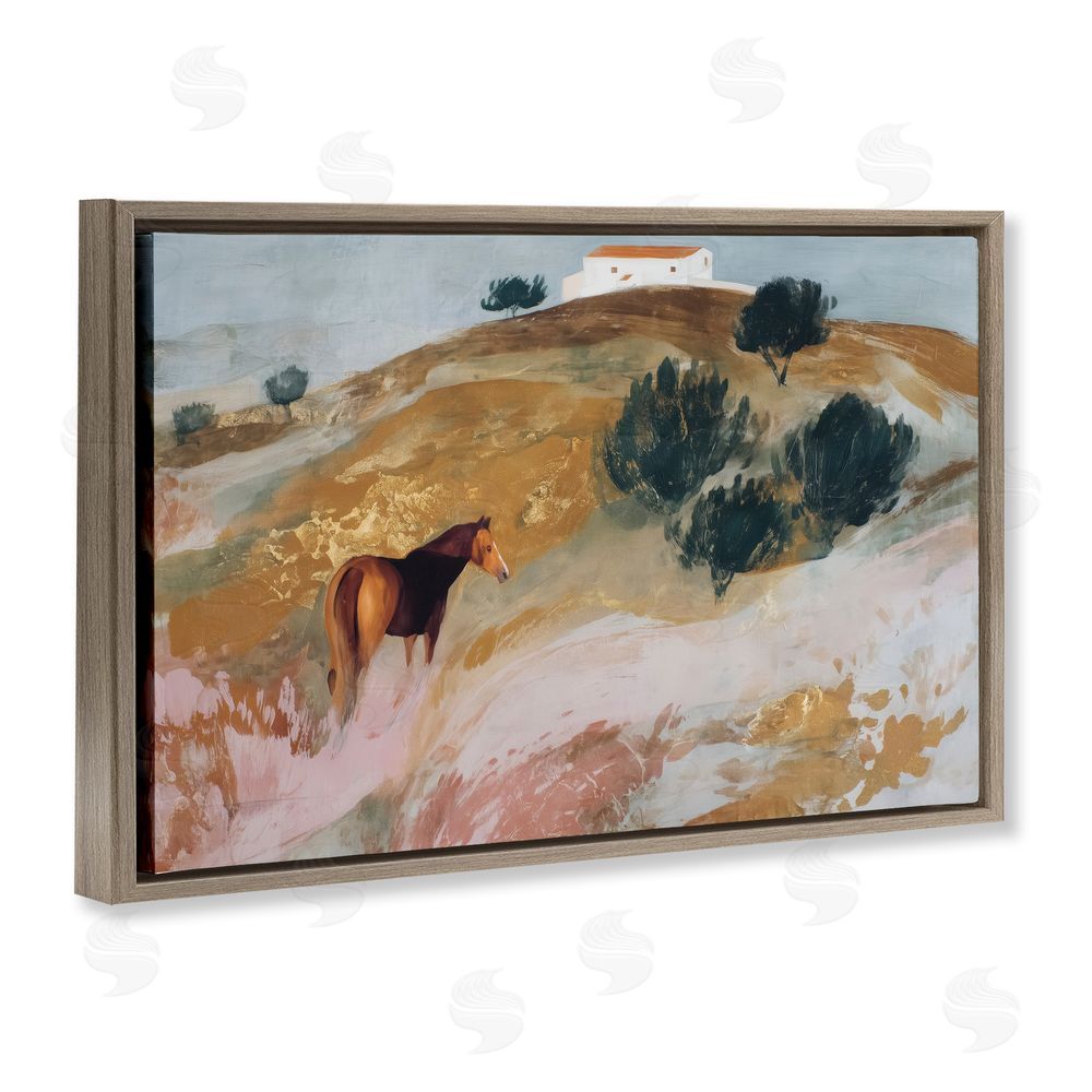 Chromatic Storm Studio Horse in Tuscan Countryside Brown Floating Framed Canvas Wall Art