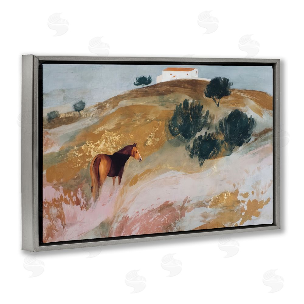 Chromatic Storm Studio Horse in Tuscan Countryside Gray Floating Framed Canvas Wall Art