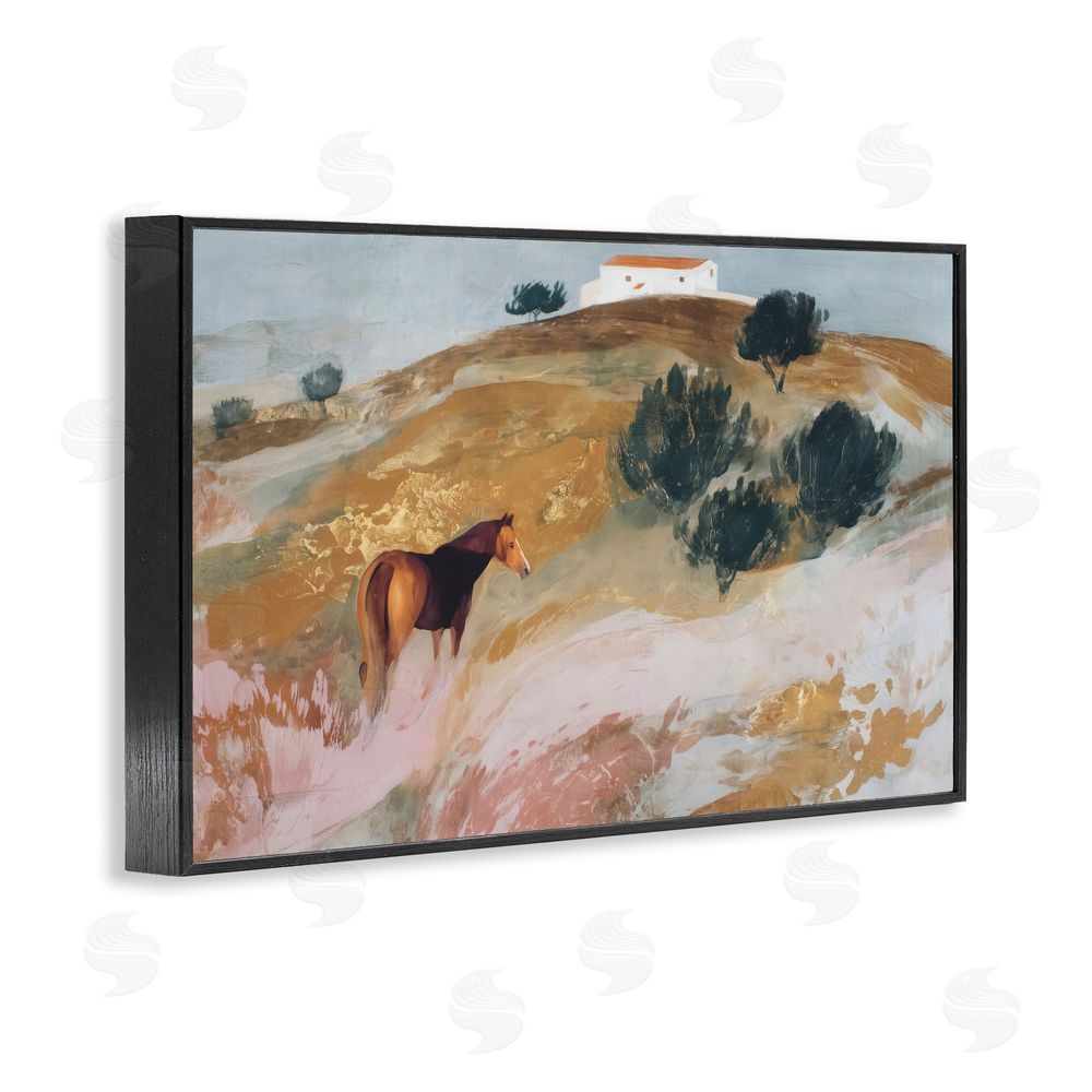 Chromatic Storm Studio Horse in Tuscan Countryside Black Framed Giclee Wall Art