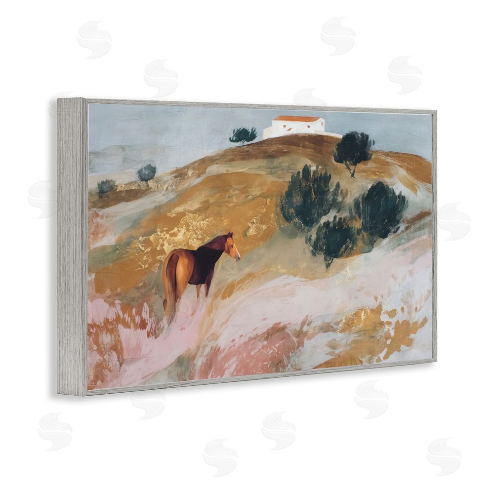 Chromatic Storm Studio Horse in Tuscan Countryside Gray Framed Giclee Wall Art