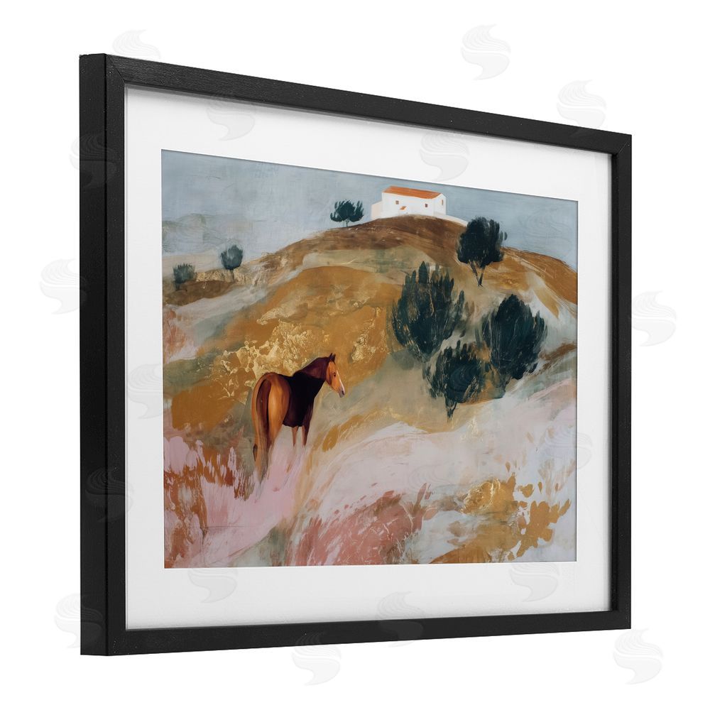 Chromatic Storm Studio Horse in Tuscan Countryside Black Framed Print Under Glass Wall Art