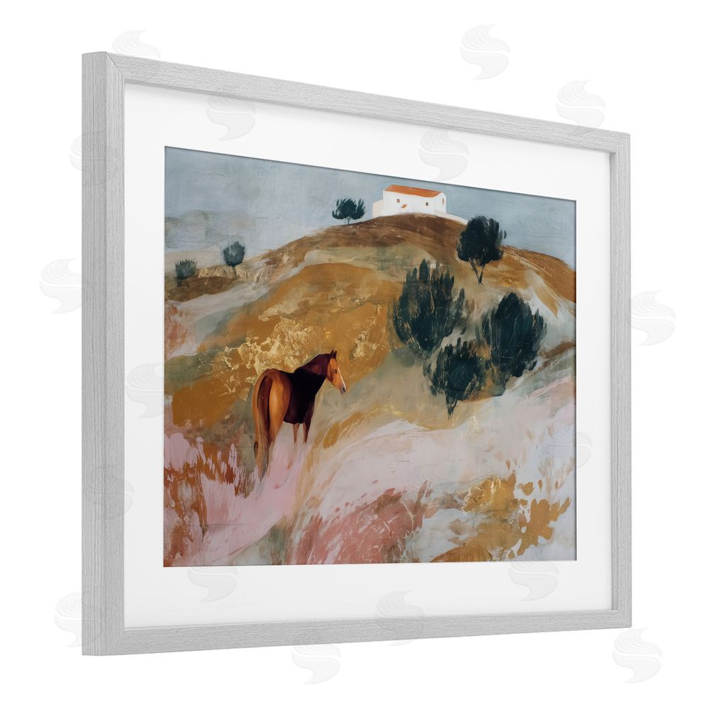 Chromatic Storm Studio Horse in Tuscan Countryside Gray Framed Print Under Glass Wall Art