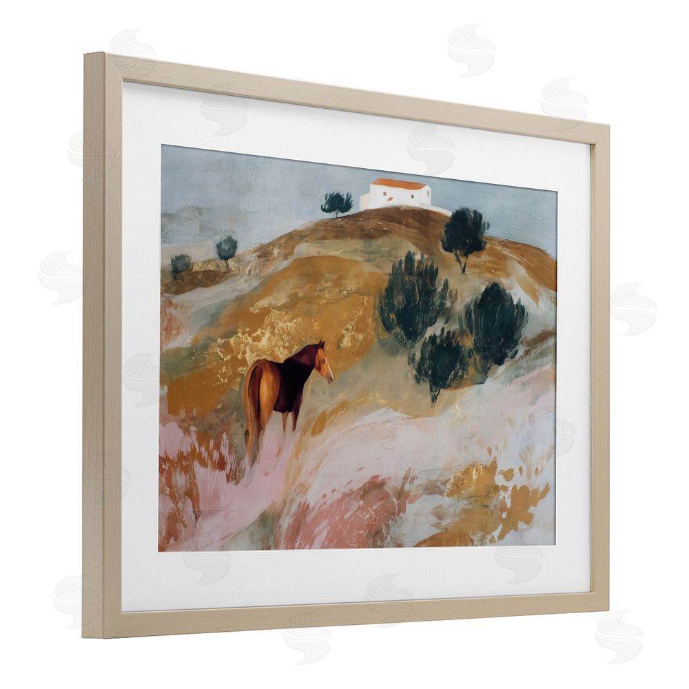 Chromatic Storm Studio Horse in Tuscan Countryside Brown Framed Print Under Glass Wall Art