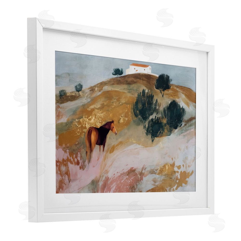 Chromatic Storm Studio Horse in Tuscan Countryside White Framed Print Under Glass Wall Art