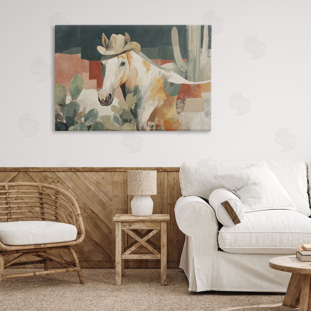 Chromatic Storm Studio Horse in Cowboy Hat Stretched Canvas Wall Art in Room