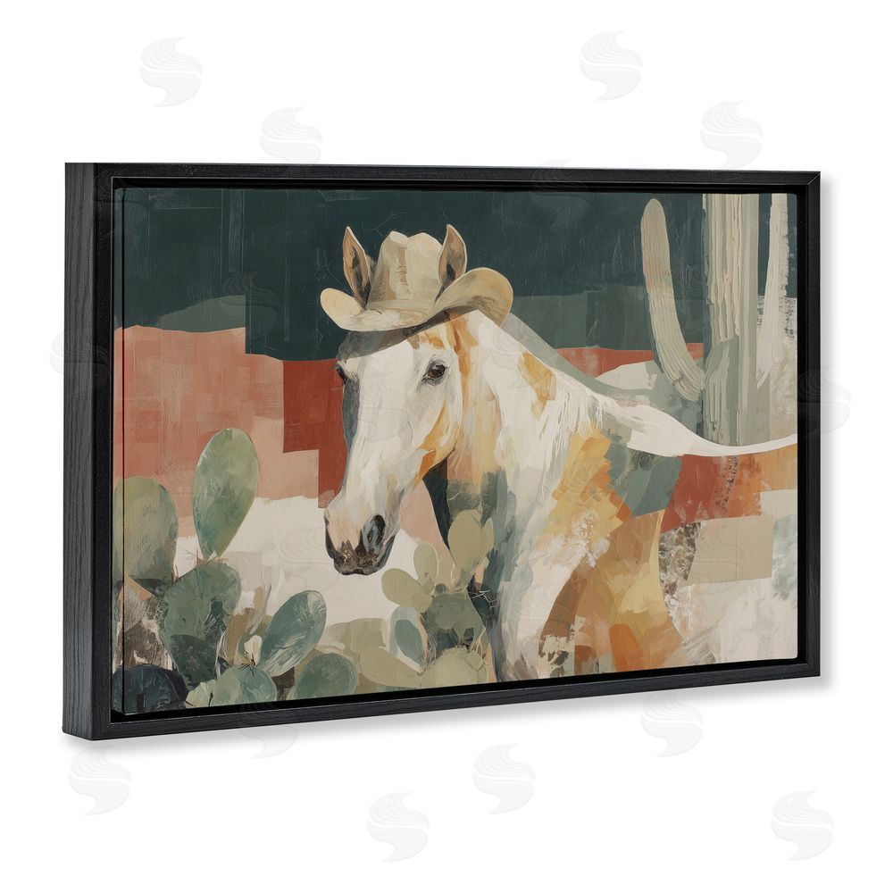 Chromatic Storm Studio Horse in Cowboy Hat Black Floating Framed Canvas Wall Art