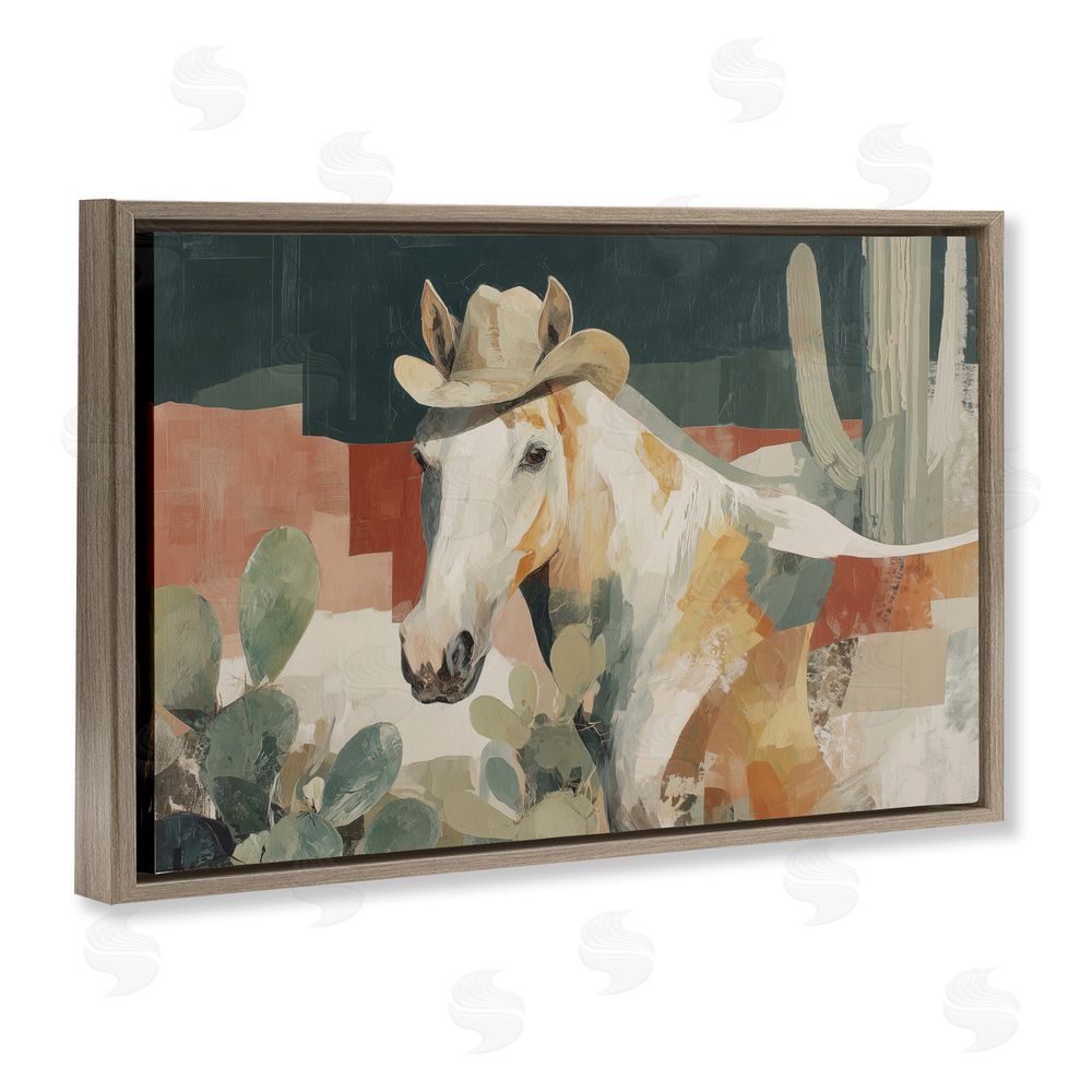 Chromatic Storm Studio Horse in Cowboy Hat Brown Floating Framed Canvas Wall Art