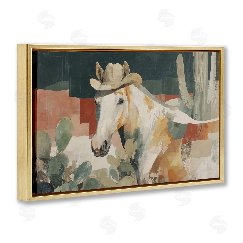 Chromatic Storm Studio Horse in Cowboy Hat Gold Floating Framed Canvas Wall Art