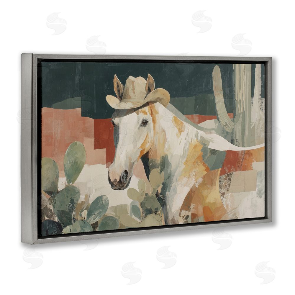 Chromatic Storm Studio Horse in Cowboy Hat Gray Floating Framed Canvas Wall Art