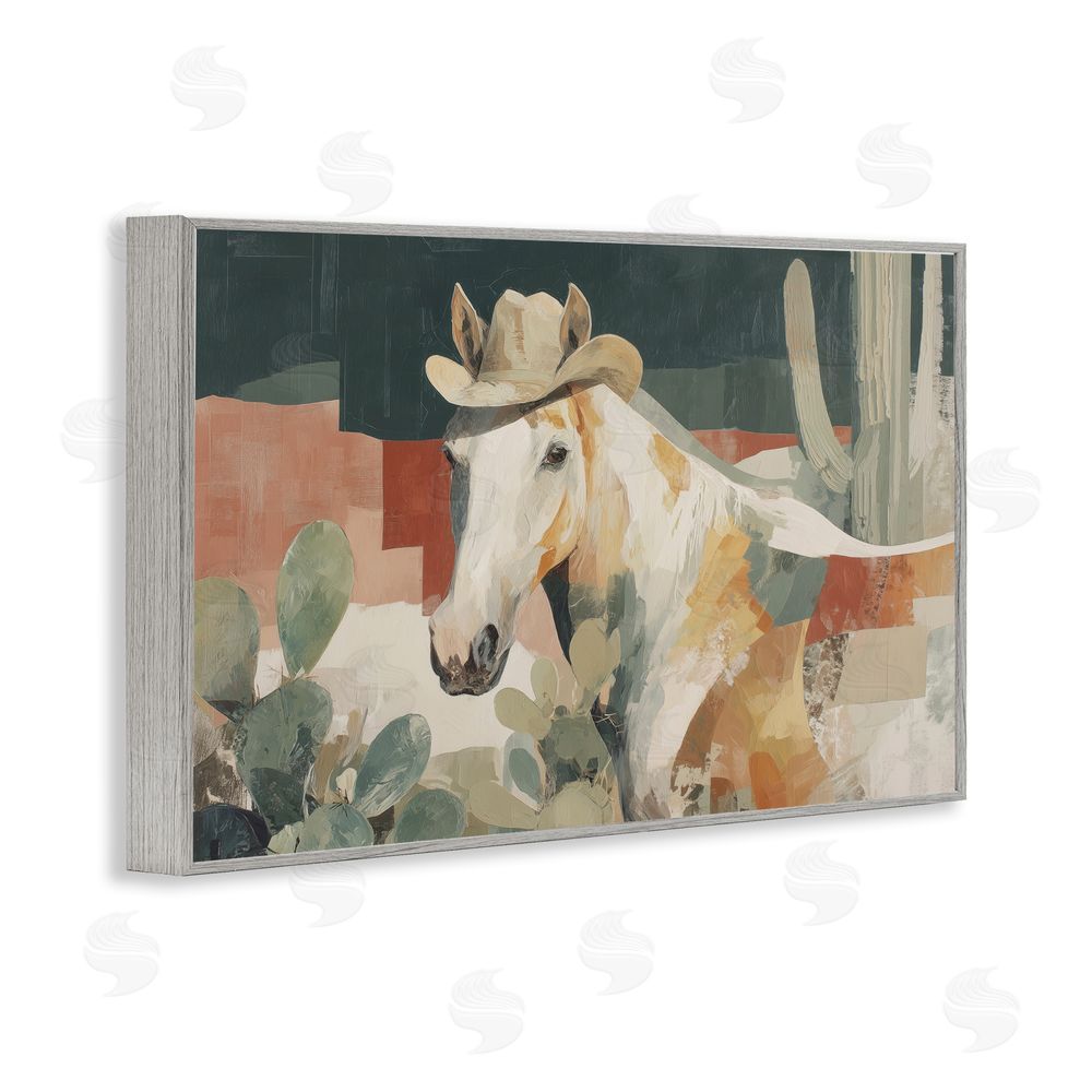 Chromatic Storm Studio Horse in Cowboy Hat Gray Framed Giclee Wall Art