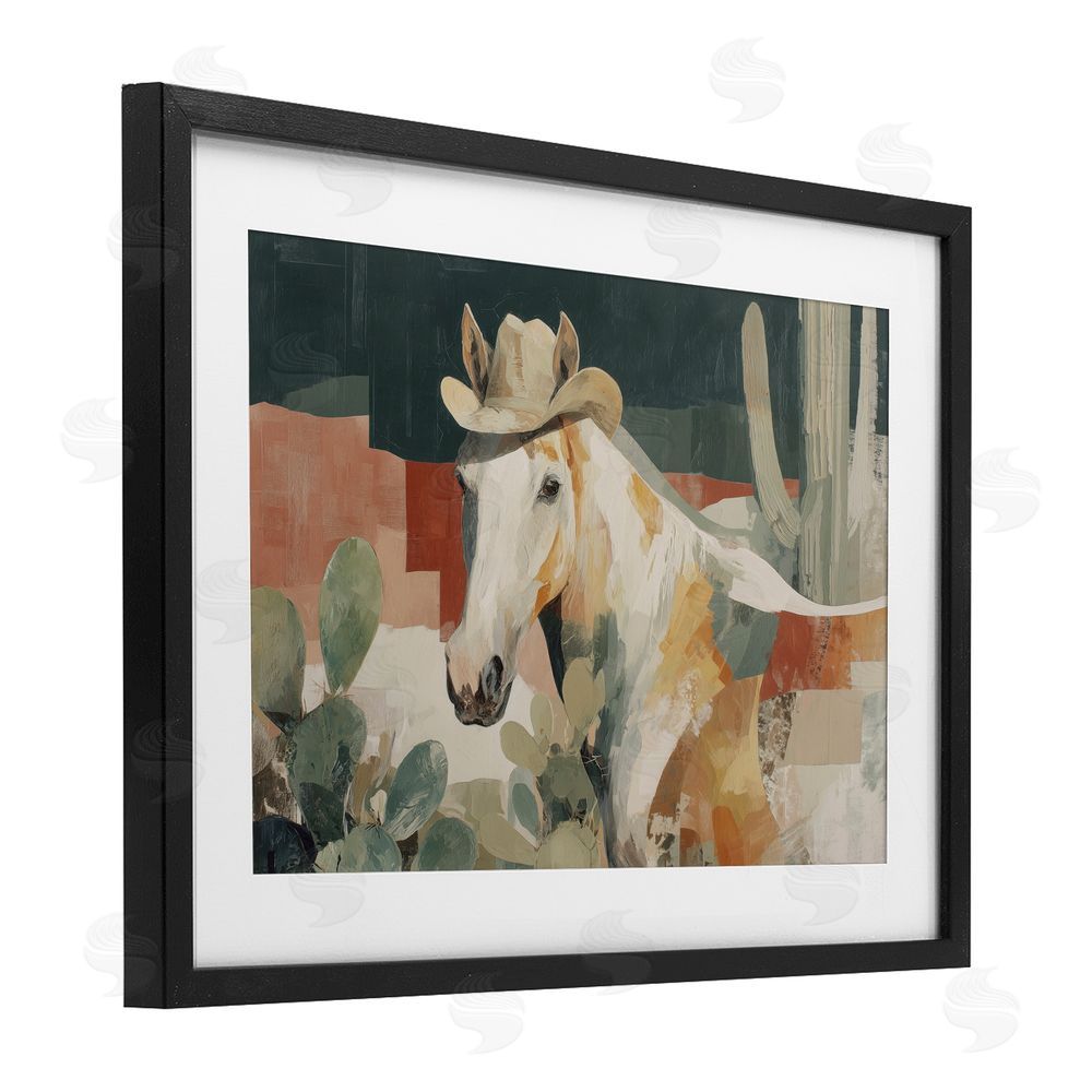 Chromatic Storm Studio Horse in Cowboy Hat Black Framed Print Under Glass Wall Art