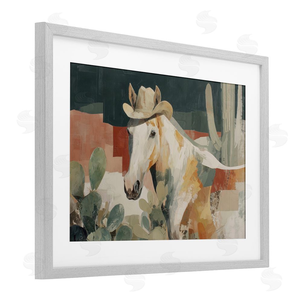 Chromatic Storm Studio Horse in Cowboy Hat Gray Framed Print Under Glass Wall Art