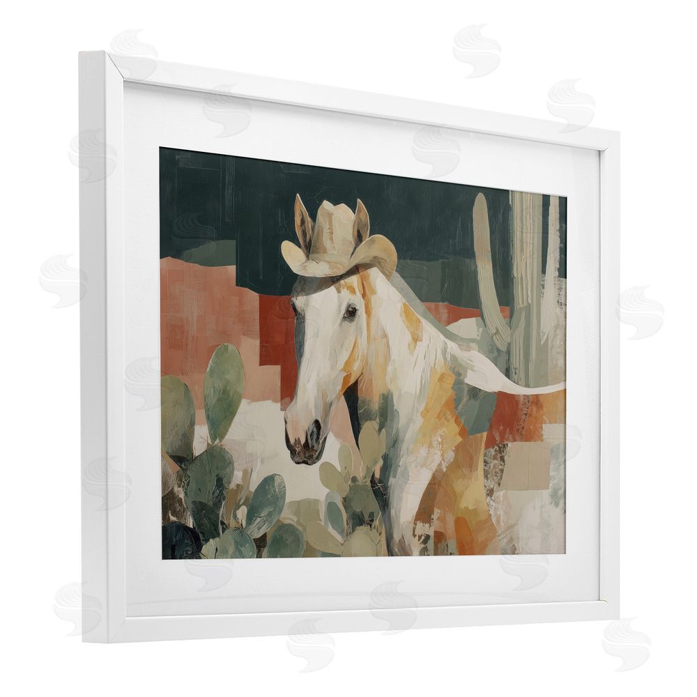 Chromatic Storm Studio Horse in Cowboy Hat White Framed Print Under Glass Wall Art