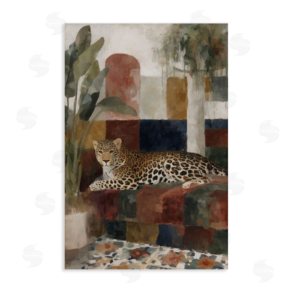 Chromatic Storm Studio Jaguar Among Tropical Palms Stretched Canvas Wall Art