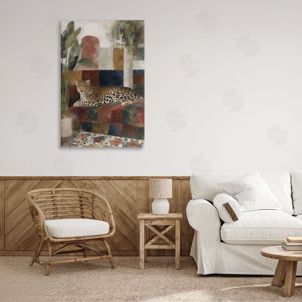 Chromatic Storm Studio Jaguar Among Tropical Palms Stretched Canvas Wall Art in Room