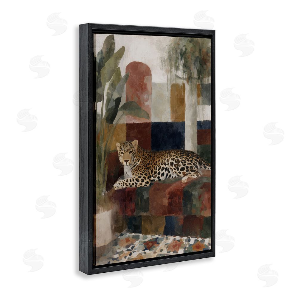 Chromatic Storm Studio Jaguar Among Tropical Palms Black Floating Framed Canvas Wall Art