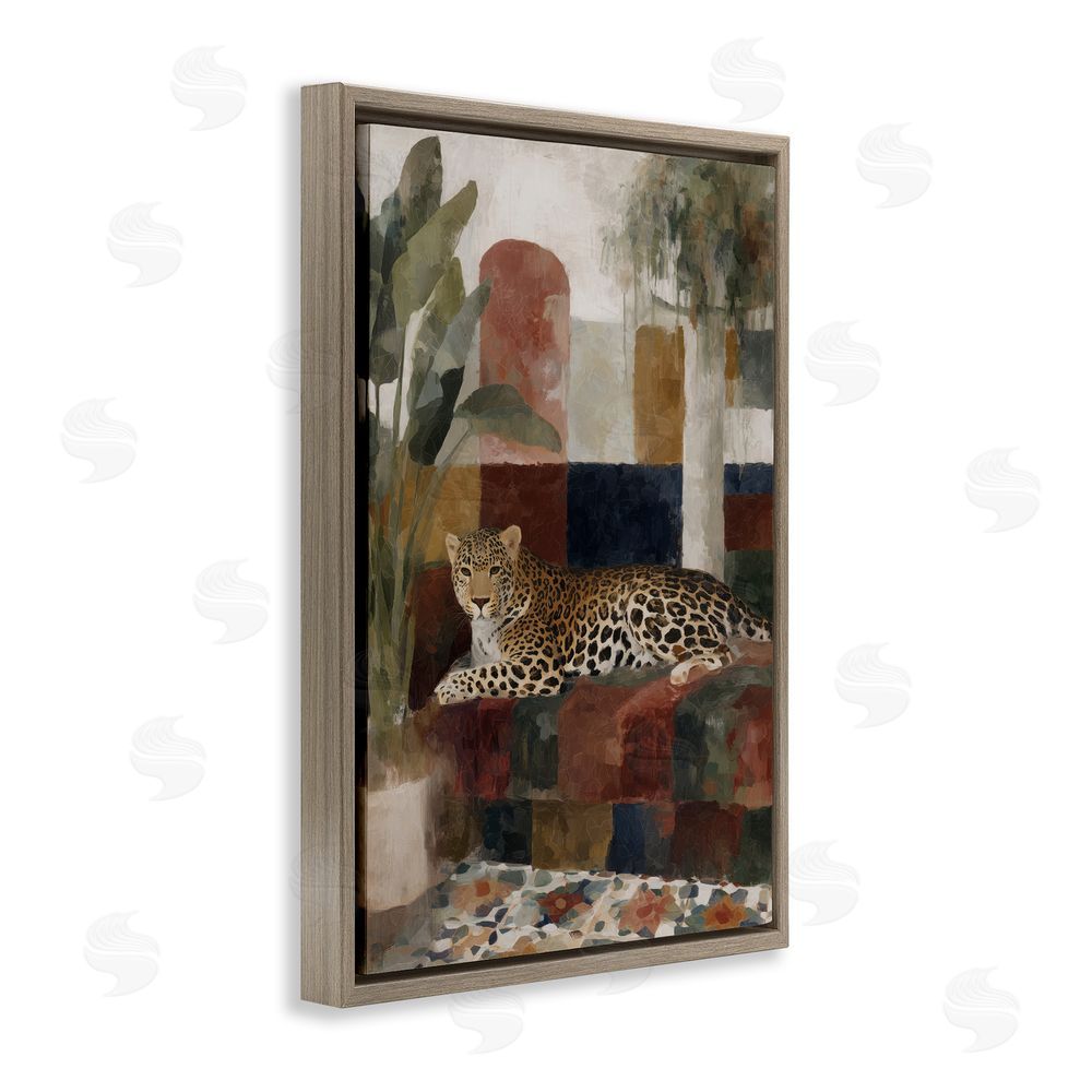 Chromatic Storm Studio Jaguar Among Tropical Palms Brown Floating Framed Canvas Wall Art