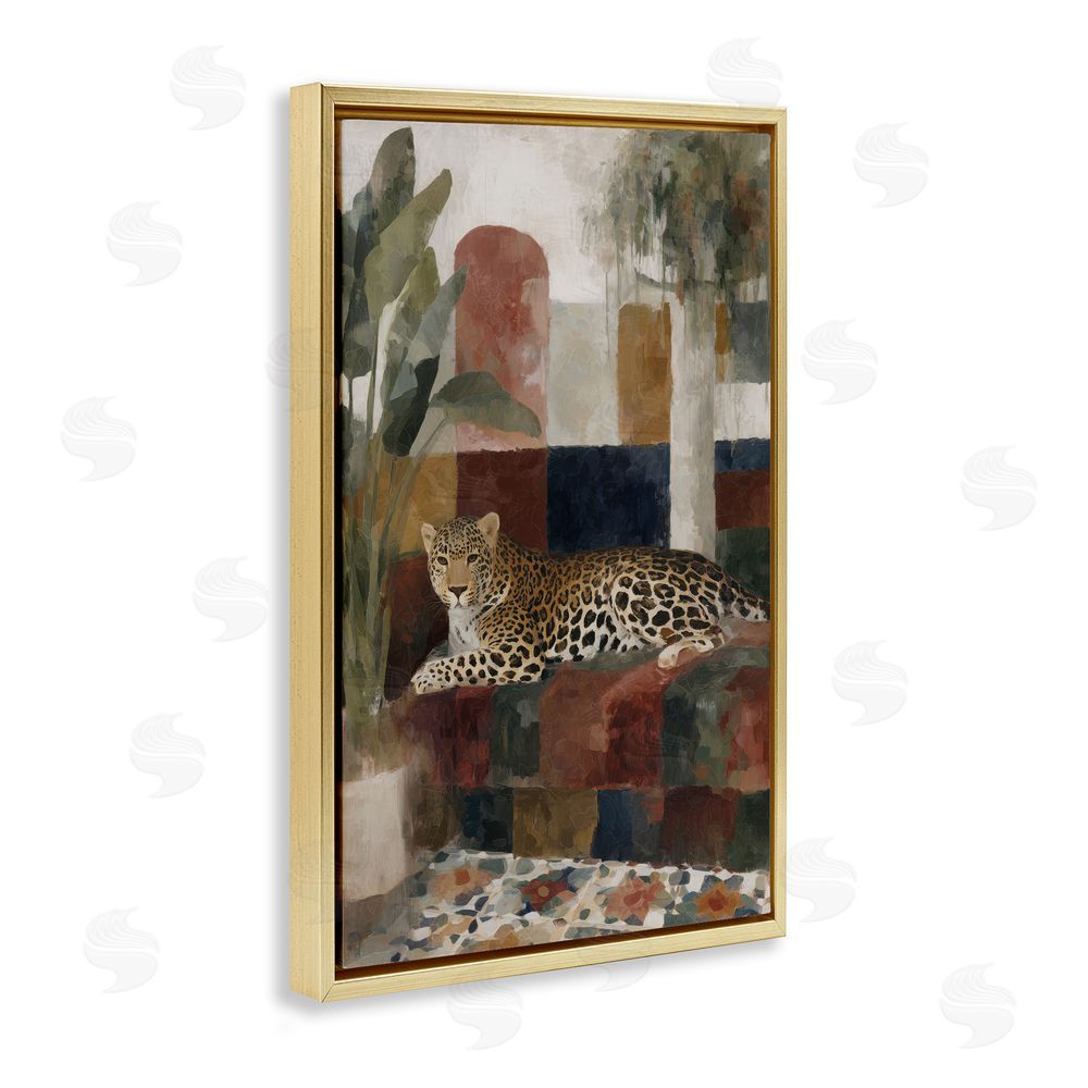 Chromatic Storm Studio Jaguar Among Tropical Palms Gold Floating Framed Canvas Wall Art