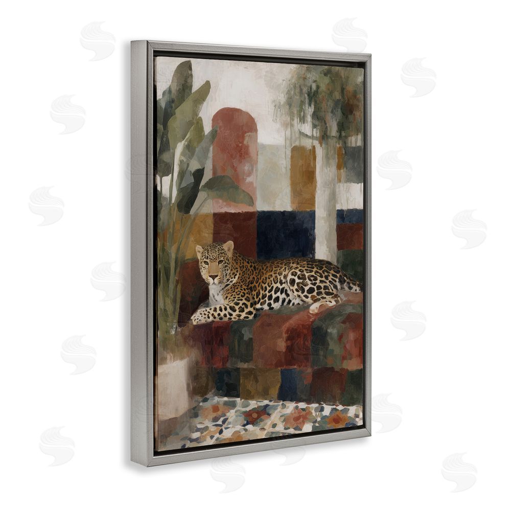 Chromatic Storm Studio Jaguar Among Tropical Palms Gray Floating Framed Canvas Wall Art