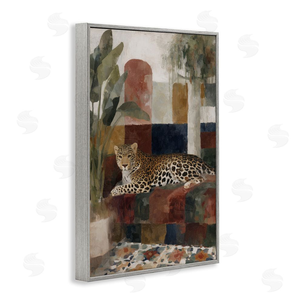 Chromatic Storm Studio Jaguar Among Tropical Palms Gray Framed Giclee Wall Art