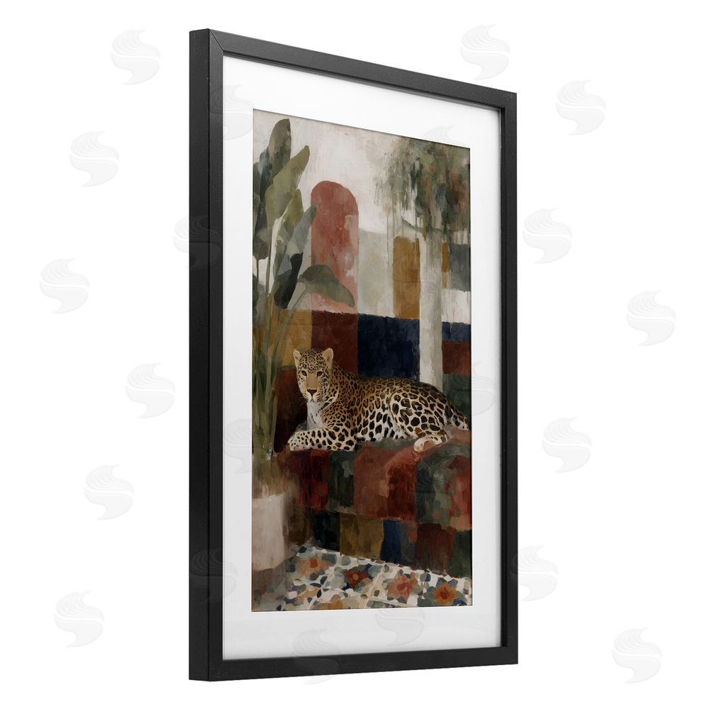 Chromatic Storm Studio Jaguar Among Tropical Palms Black Framed Print Under Glass Wall Art