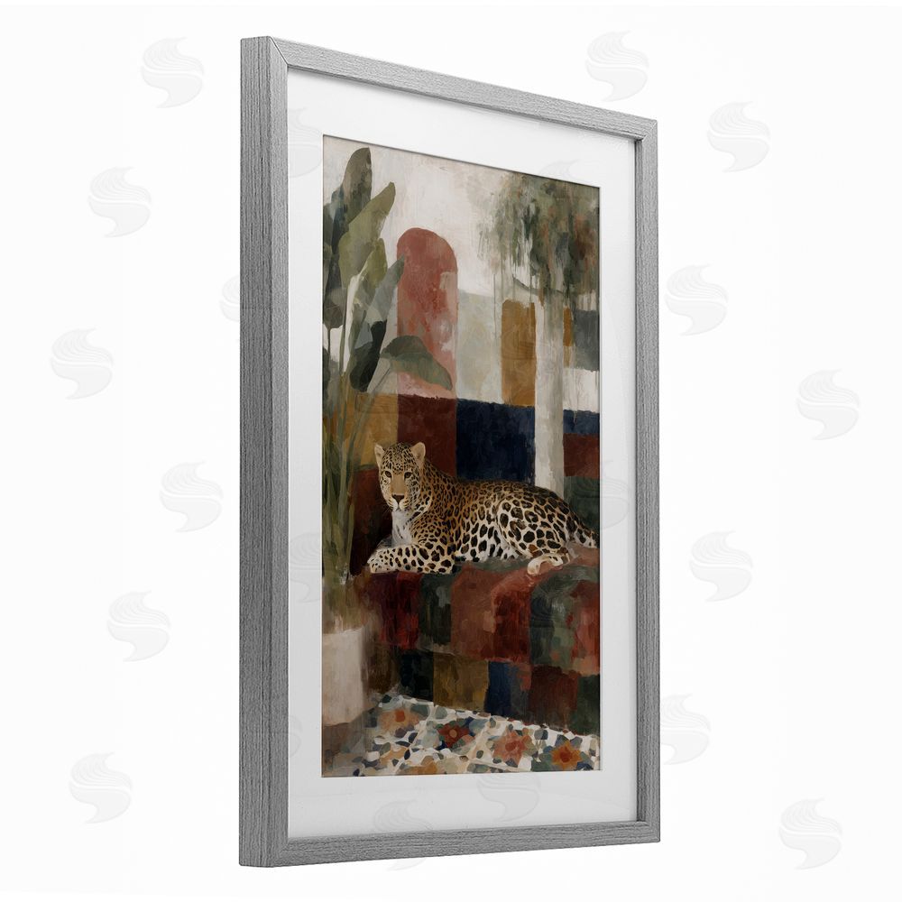 Chromatic Storm Studio Jaguar Among Tropical Palms Gray Framed Print Under Glass Wall Art