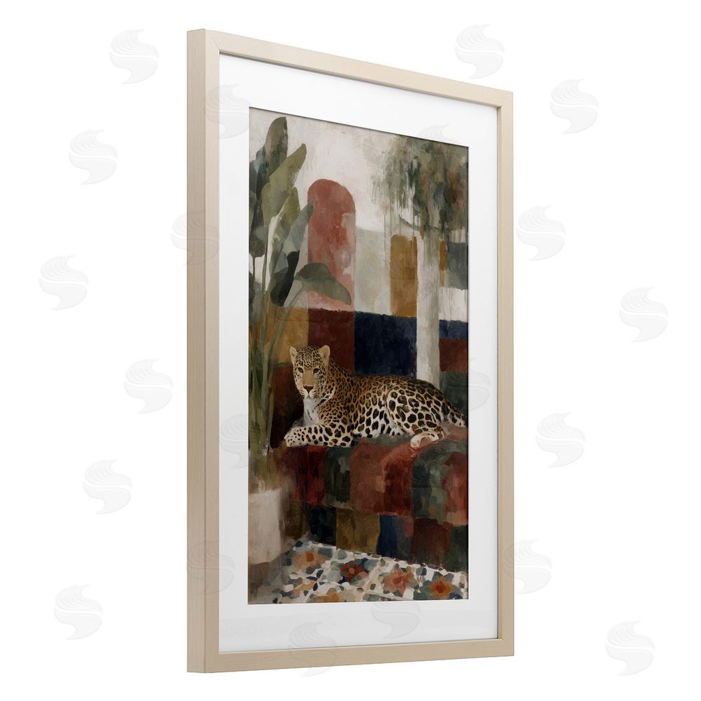 Chromatic Storm Studio Jaguar Among Tropical Palms Brown Framed Print Under Glass Wall Art