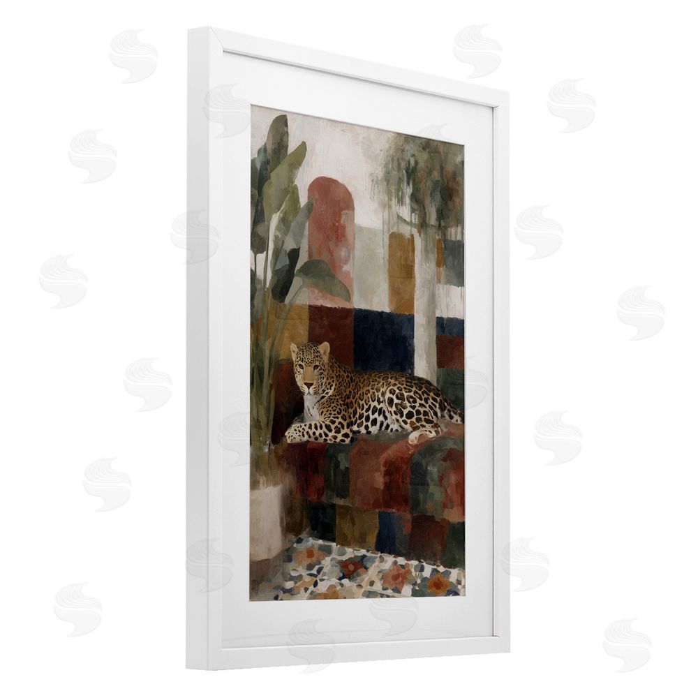Chromatic Storm Studio Jaguar Among Tropical Palms White Framed Print Under Glass Wall Art