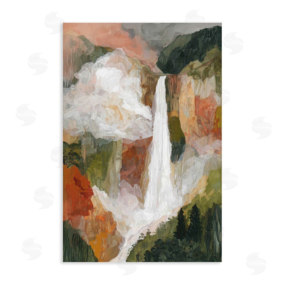 Chromatic Storm Studio Mountain Waterfall Landscape Stretched Canvas Wall Art