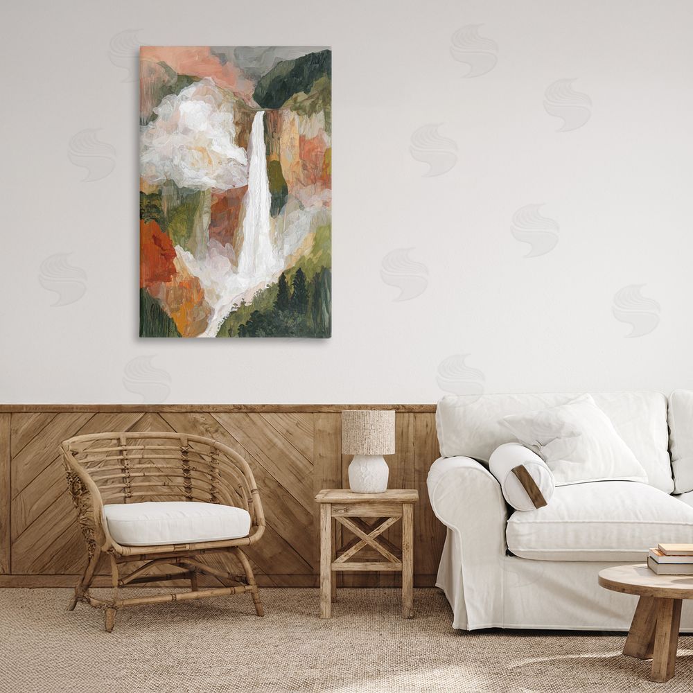 Chromatic Storm Studio Mountain Waterfall Landscape Stretched Canvas Wall Art in Room