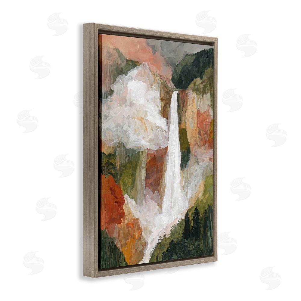 Chromatic Storm Studio Mountain Waterfall Landscape Brown Floating Framed Canvas Wall Art