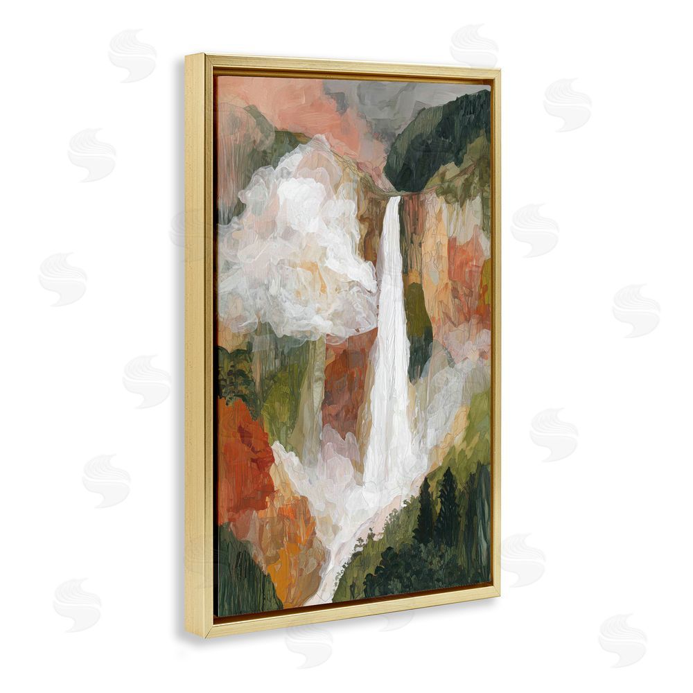 Chromatic Storm Studio Mountain Waterfall Landscape Gold Floating Framed Canvas Wall Art