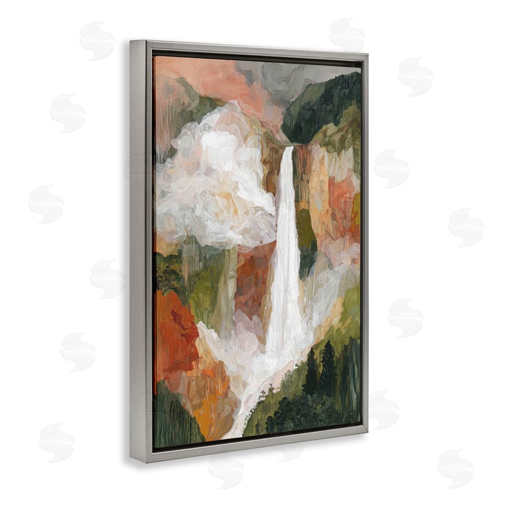 Chromatic Storm Studio Mountain Waterfall Landscape Gray Floating Framed Canvas Wall Art