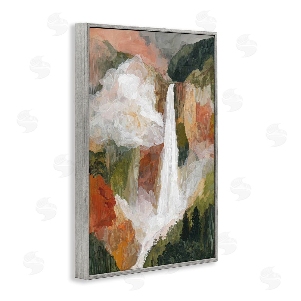 Chromatic Storm Studio Mountain Waterfall Landscape Gray Framed Giclee Wall Art