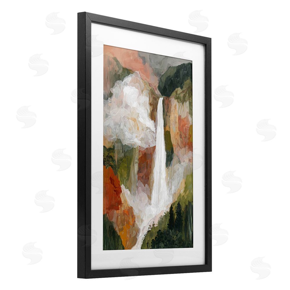 Chromatic Storm Studio Mountain Waterfall Landscape Black Framed Print Under Glass Wall Art