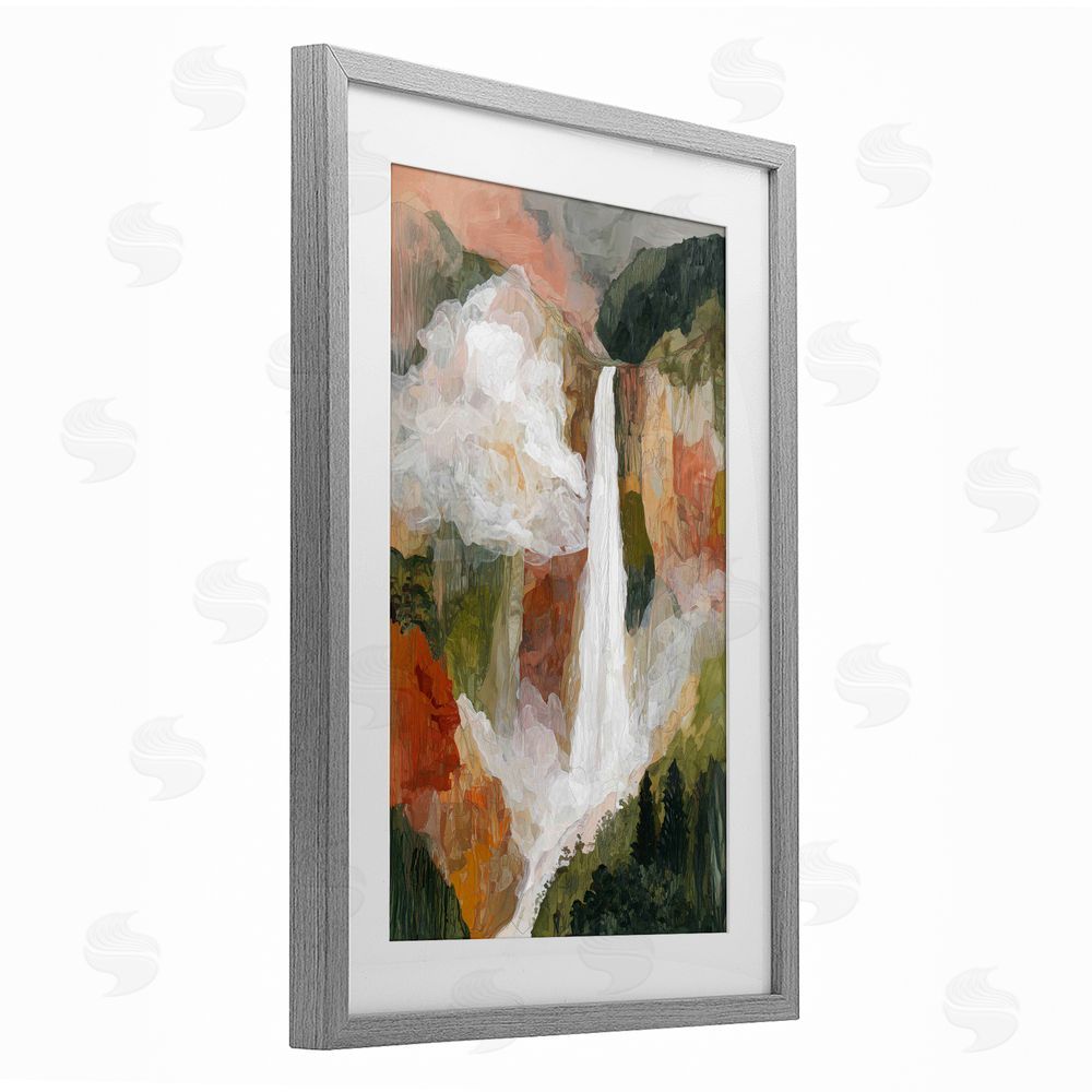 Chromatic Storm Studio Mountain Waterfall Landscape Gray Framed Print Under Glass Wall Art