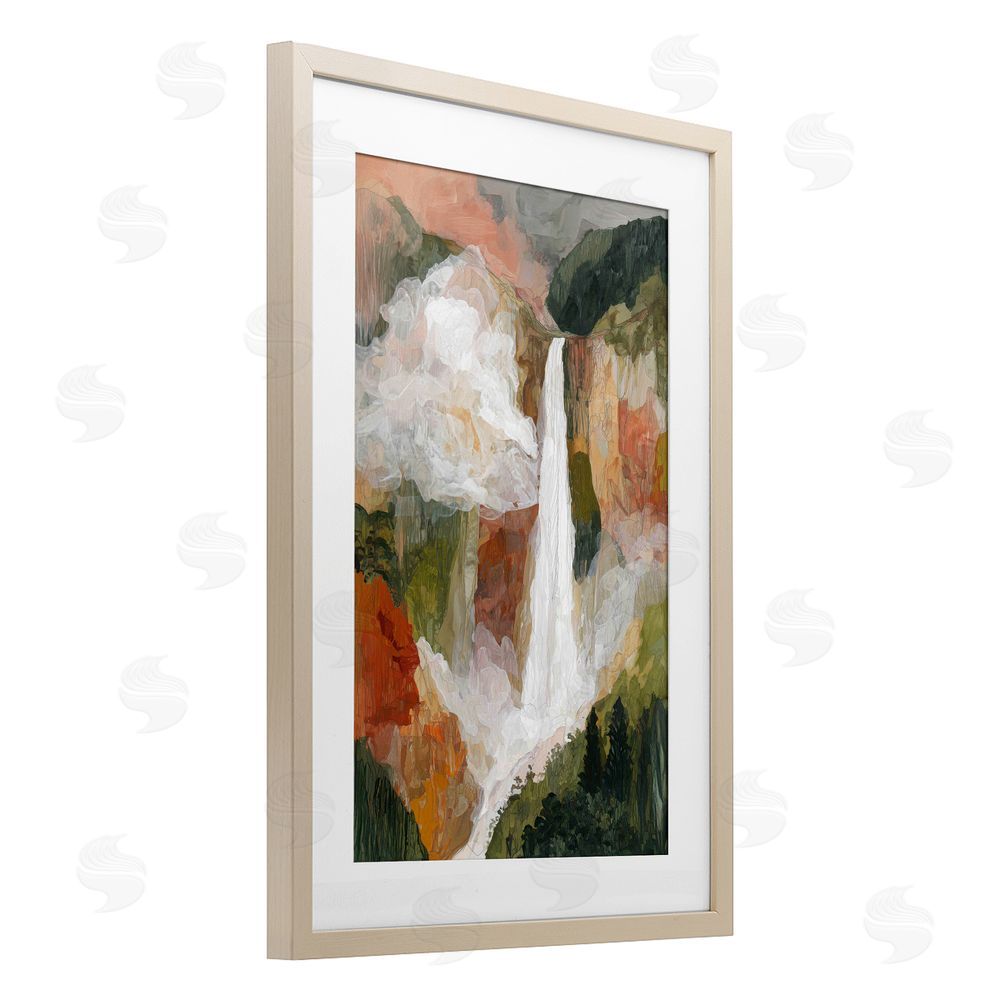 Chromatic Storm Studio Mountain Waterfall Landscape Brown Framed Print Under Glass Wall Art